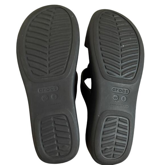 Crocs Monterey Diamante Wedge Sandal Size 8 Black Shimmer Radial Cutout - Picture 6 of 8